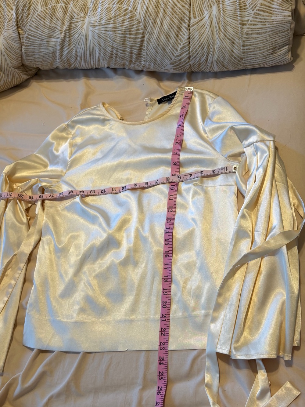 Satin Tie-Sleeve Long Sleeve Top - Cream